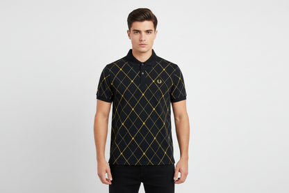 Fred Perry Argyle Print  Polo Shirt  Black