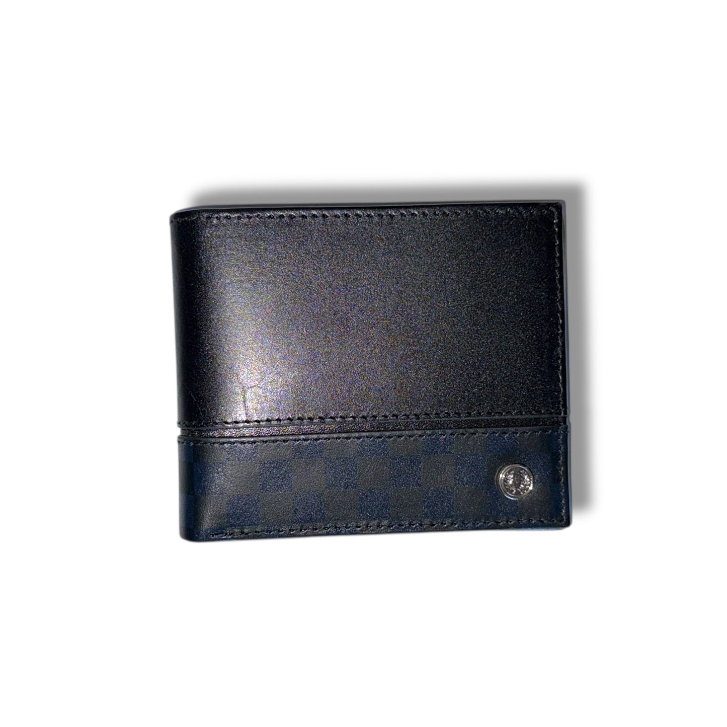 A Fred Perry Checkerboard Billfold wallet with a two-tone design, featuring a main dark color with a lighter checkered pattern and a visible brand emblem.