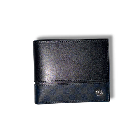 A Fred Perry Checkerboard Billfold wallet with a two-tone design, featuring a main dark color with a lighter checkered pattern and a visible brand emblem.