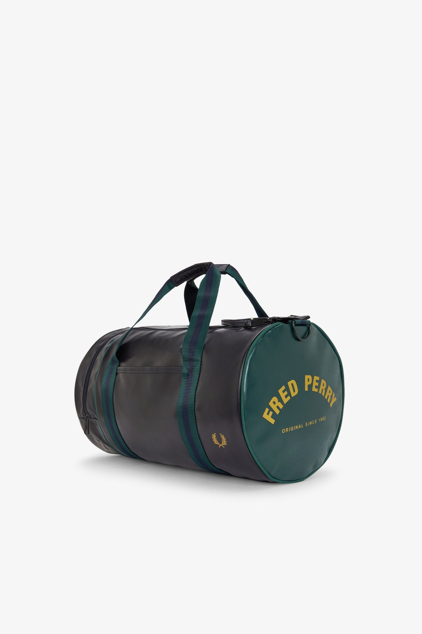Duffle bag with 'Fred Perry' branding on a white background