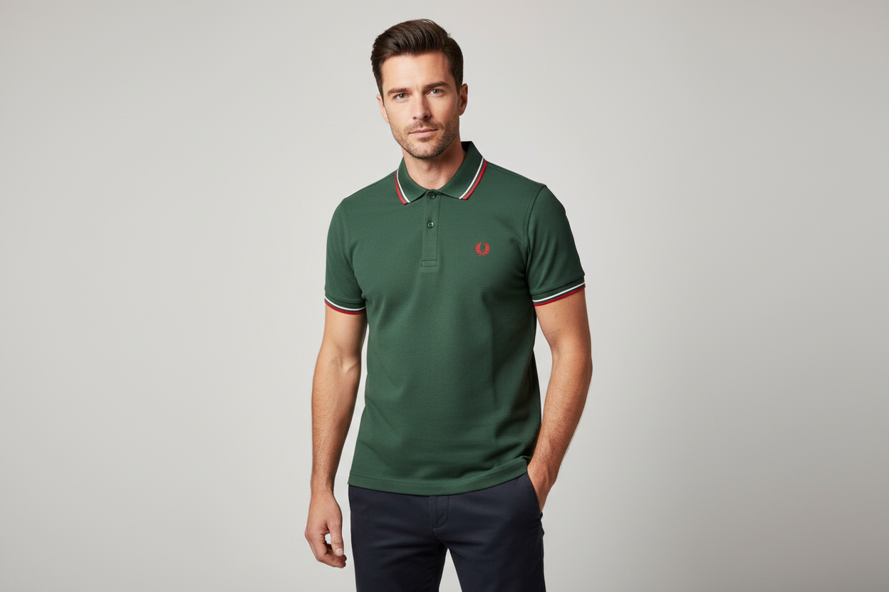 M12 Twin Tipped Fred Perry Shirt Tartan Green