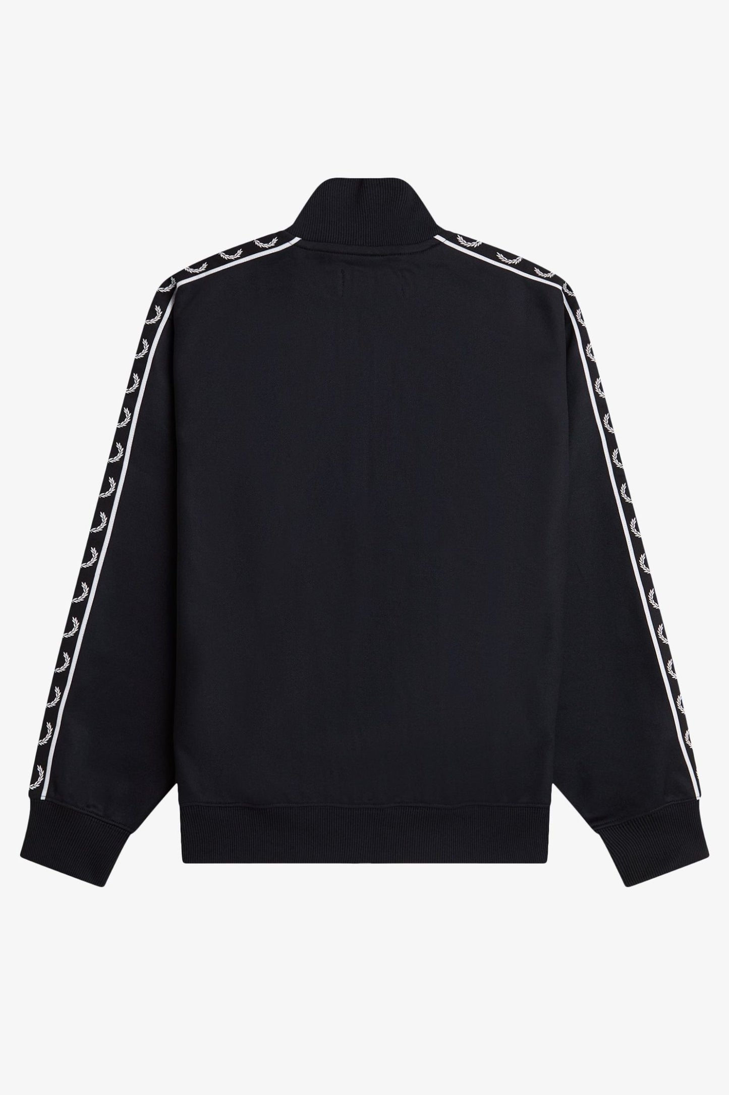 Black jacket with white tape details on sleeves against a white background