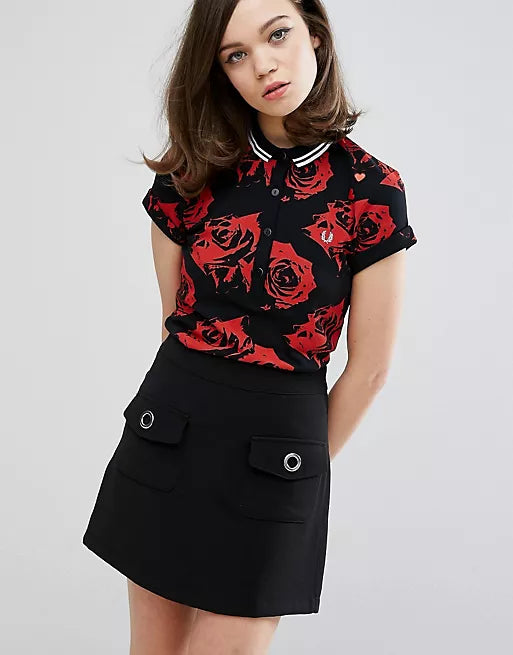 Amy Winehouse Black Rose Print Pique Shirt