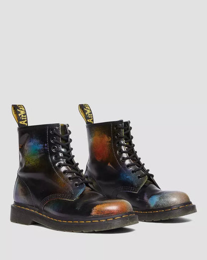 1460 Black Multi Rainbow Rub Off Leather Lace Up Boot Posers Hollywood