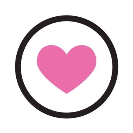 Pink heart symbol inside a black circle on a white background
