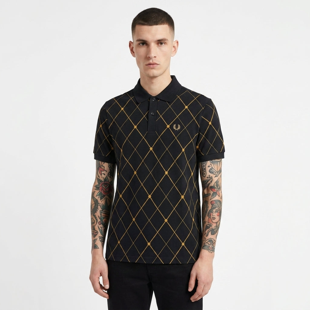 Fred Perry Argyle Print  Polo Shirt  Black