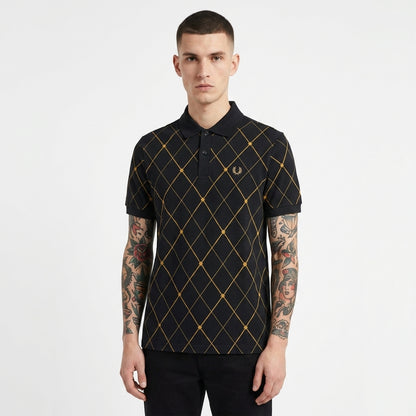 Fred Perry Argyle Print  Polo Shirt  Black
