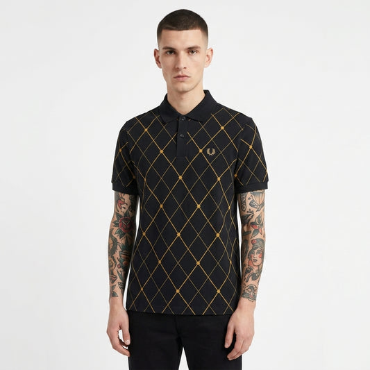 Fred Perry Argyle Print  Polo Shirt  Black