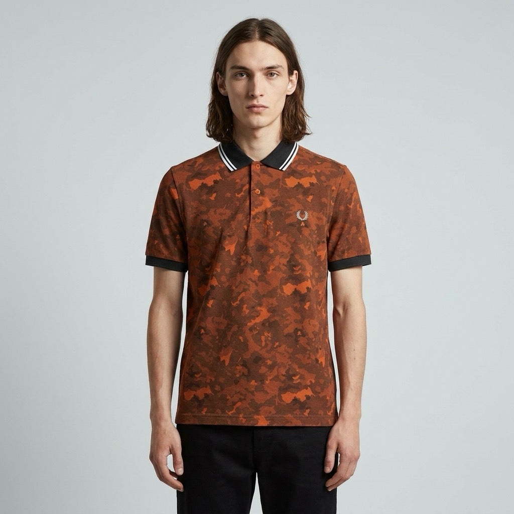 red Perry Overdyed Camo Polo Shirt - Brick Red | Size 42 | $149