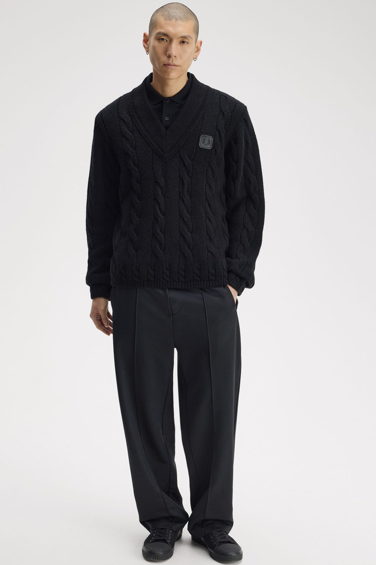 Leather Patch Cable Knit Jumper