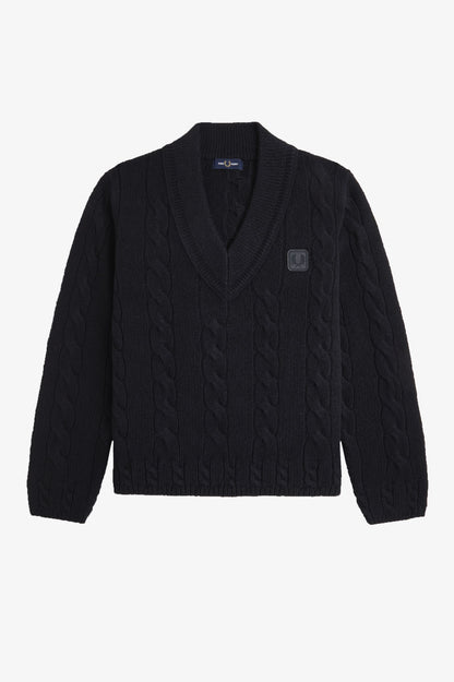 Leather Patch Cable Knit Jumper
