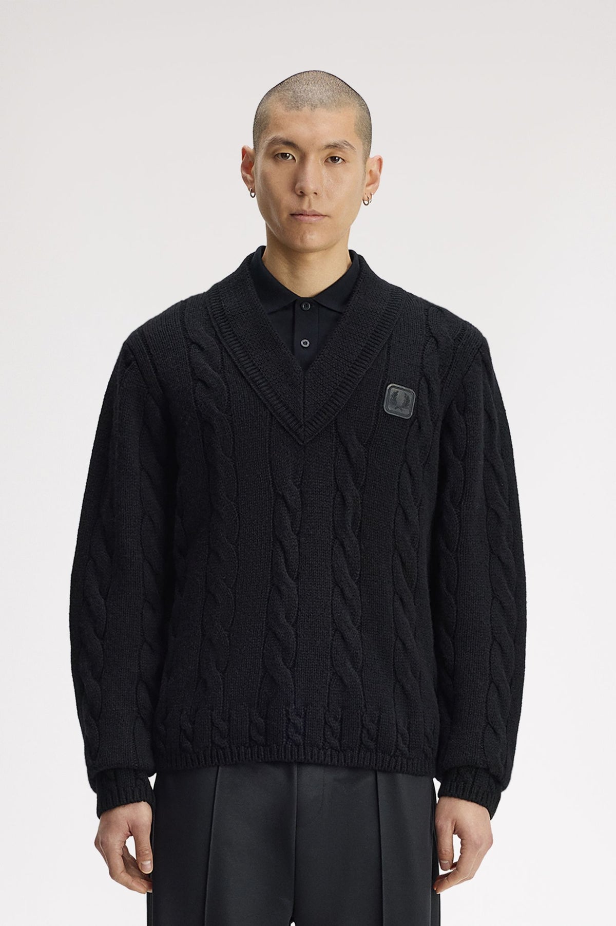 Leather Patch Cable Knit Jumper