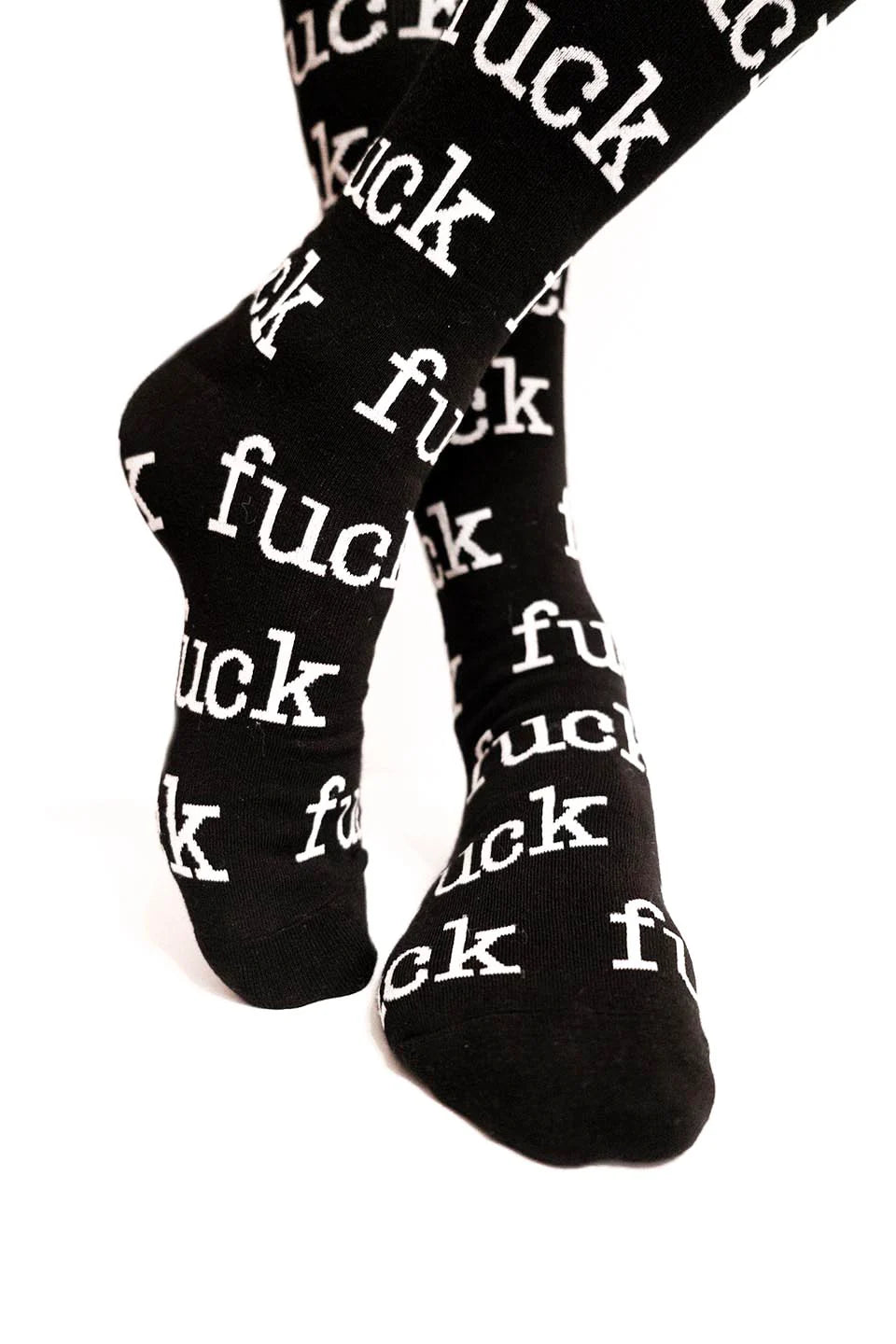 Lip service black socks with white text on a white background