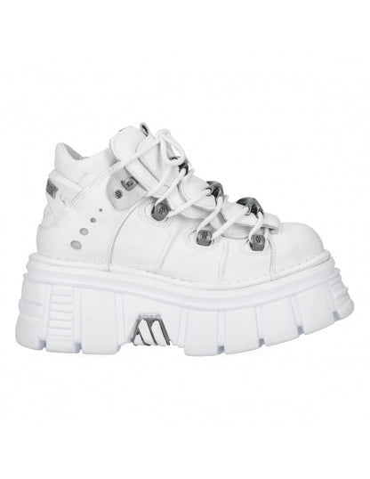 White platform sneakers with chunky sole on a white background