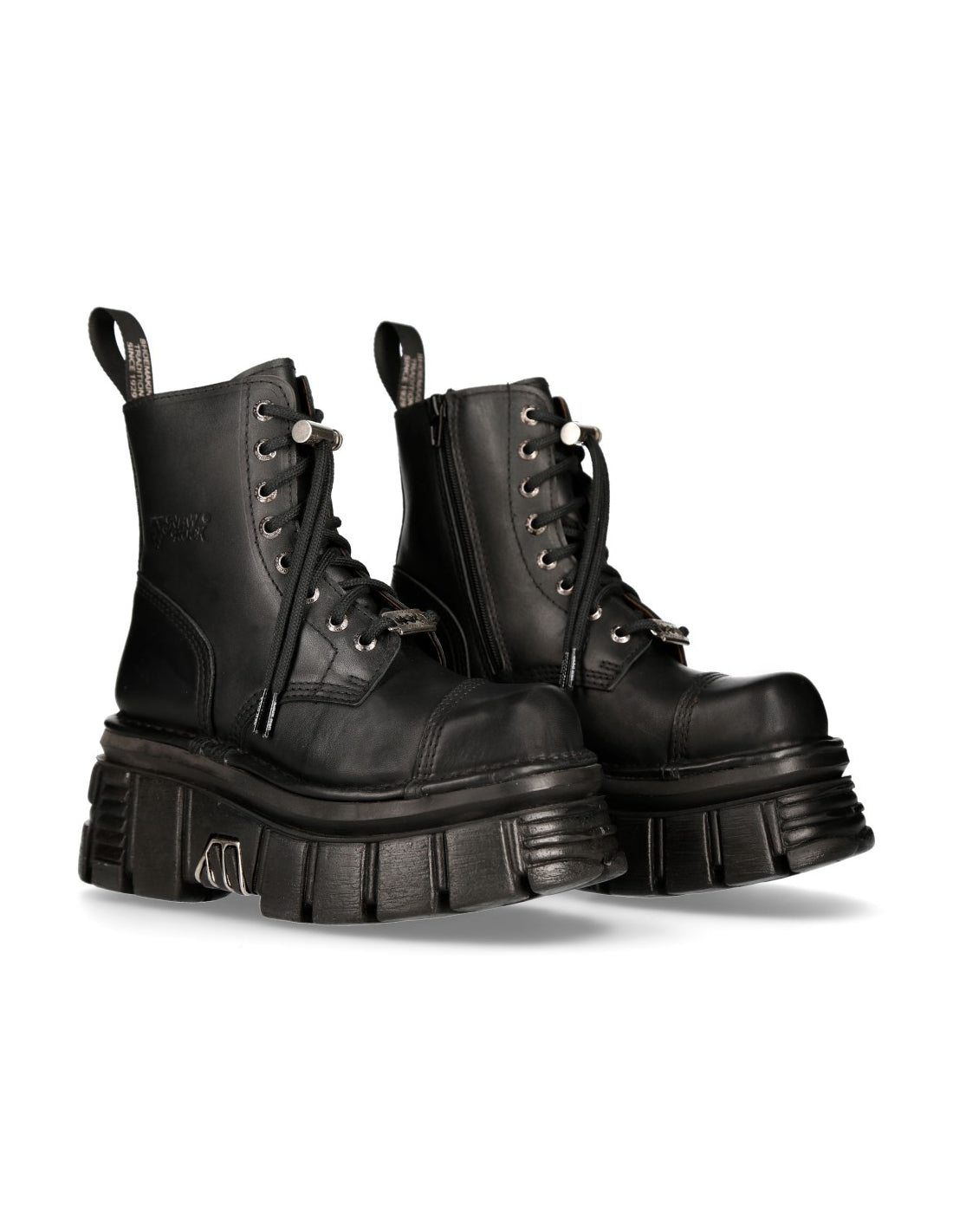 Pair of black leather boots on a white background