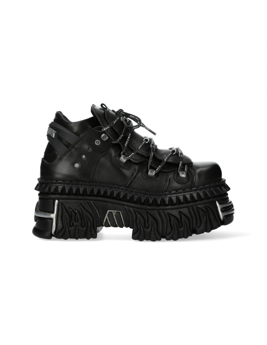 Black high-top sneakers with thick soles on a white background