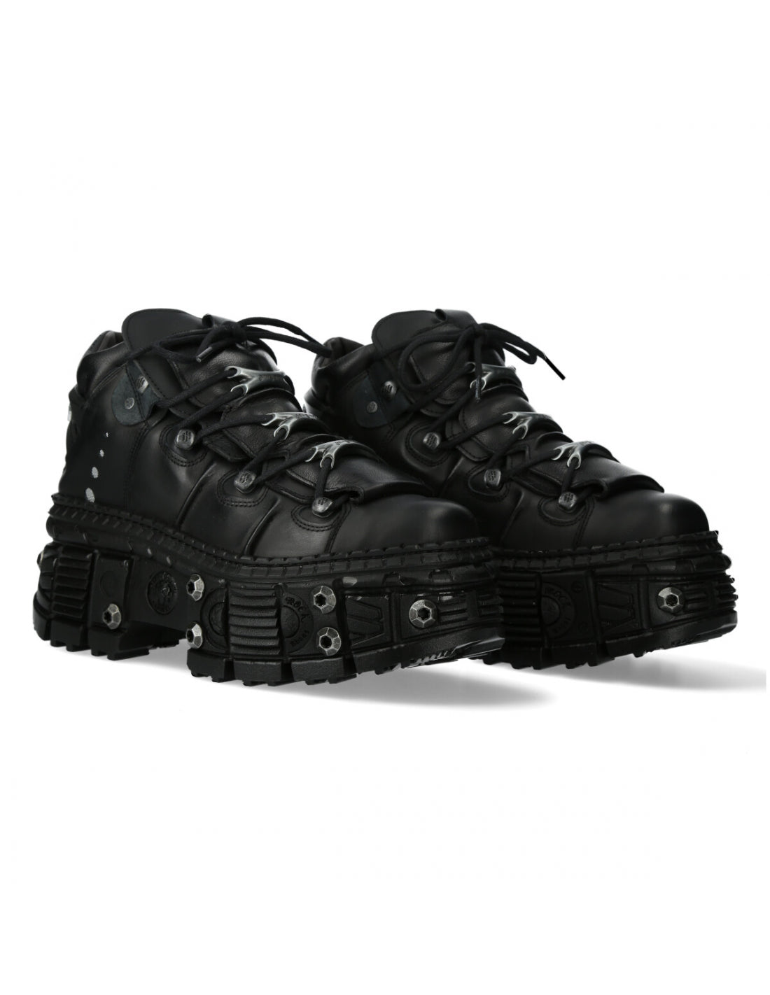 Pair of black high-top sneakers on a white background
