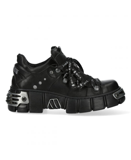 Black sneaker with unique sole design on a white background