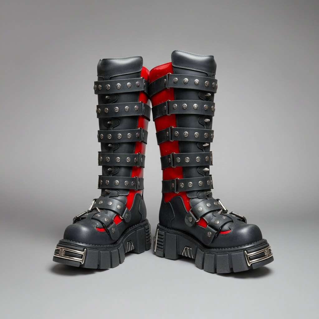 New Rock M.151 Red 7 Strap Boots