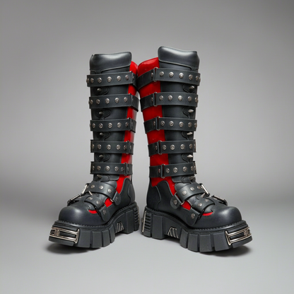 New Rock M.151 Red 7 Strap Boots