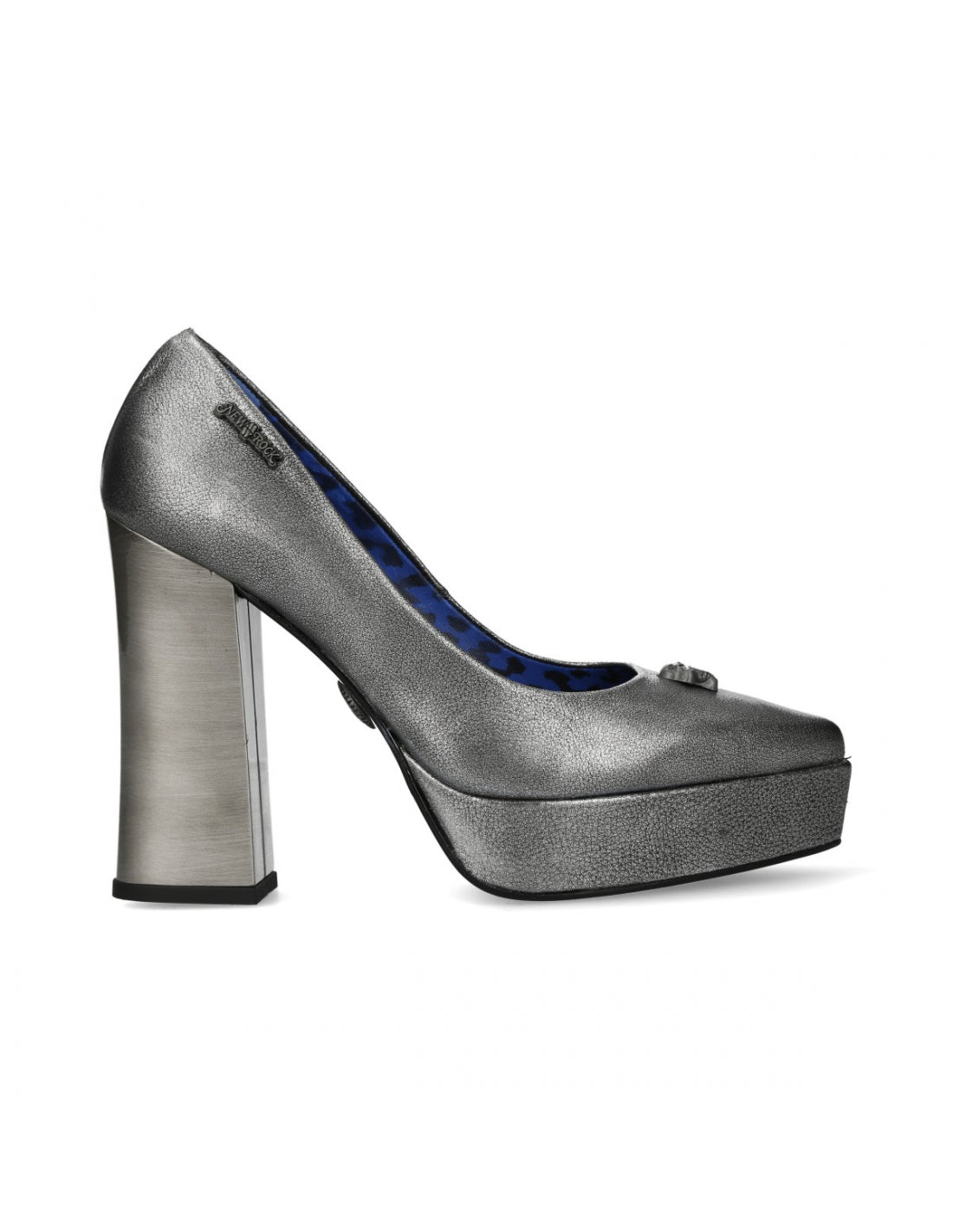 Silver platform high heel shoe on a white background