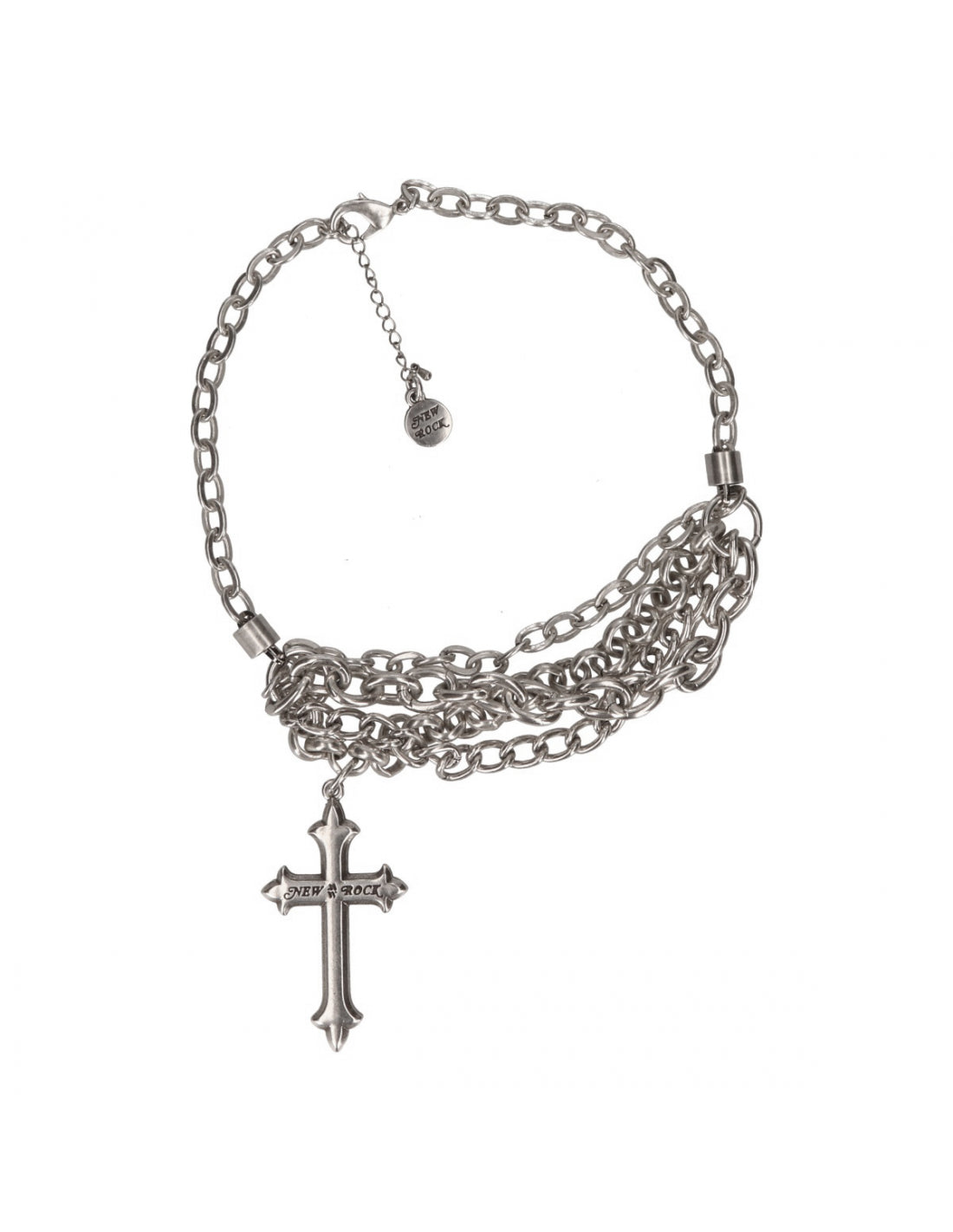 Silver chain bracelet with a cross pendant on a white background