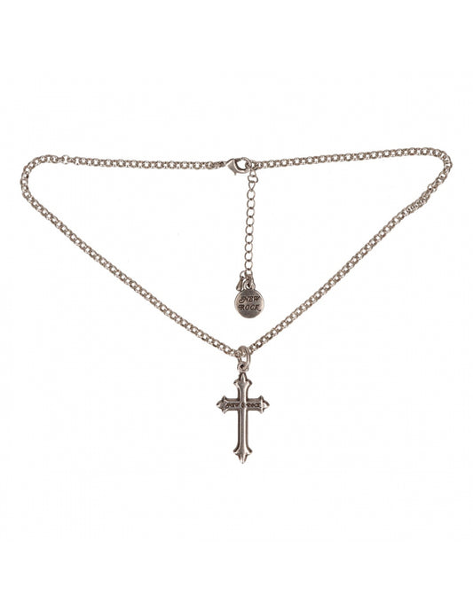 Silver anklet with a cross pendant on a white background