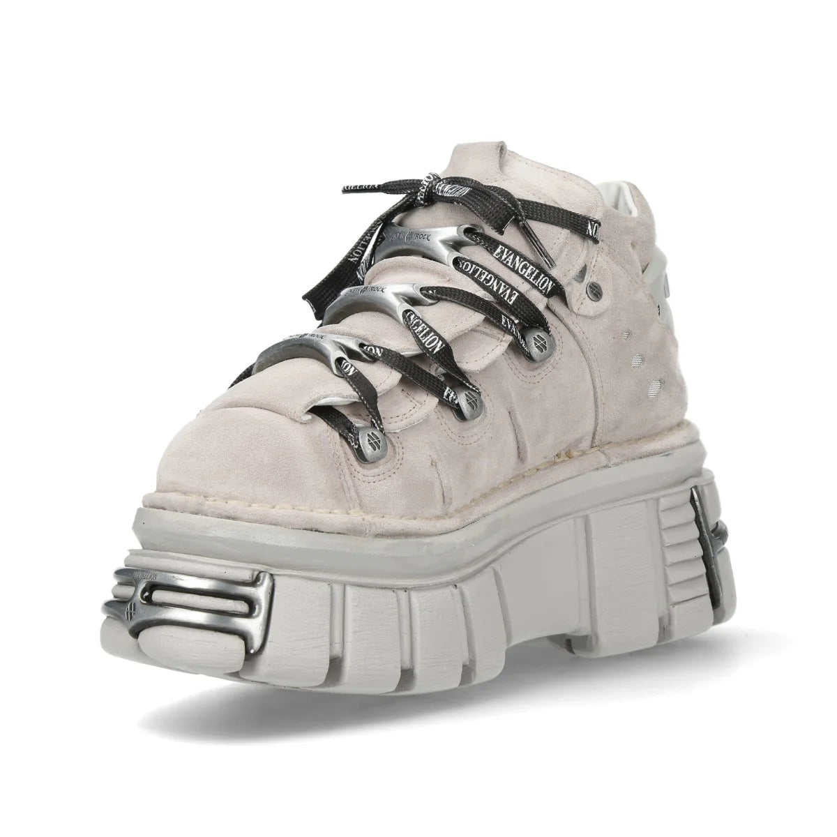 A light gray suede high-top platform sneaker with black laces featuring silver metallic 'GIVENCHY' lettering, set against a plain white background.