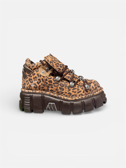 Leopard print New Rock Shoe M-106N-C26 sneaker with brown accents on a white background