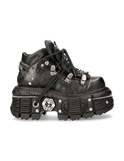 New Rock Shoe M-Tank006C-S1  Black high-top sneakers with unique sole design on a white background