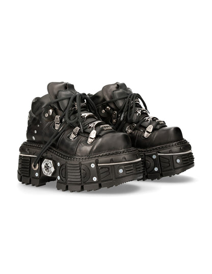 New Rock Shoe M-Tank006C-S1 Black hiking shoes with visible brand logo on a white background