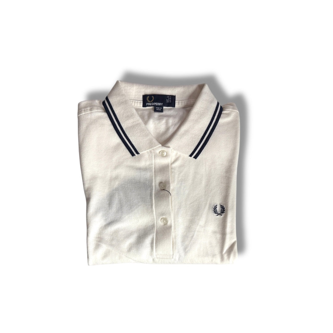 Ladies Twin Tipped Fred Perry Shirt (Snow White/Navy)