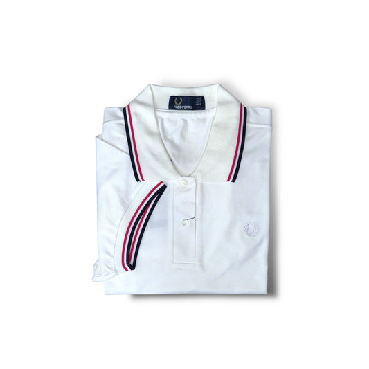 LADIES THE FRED PERRY SHIRT (WHITE/PINK/BLACK)