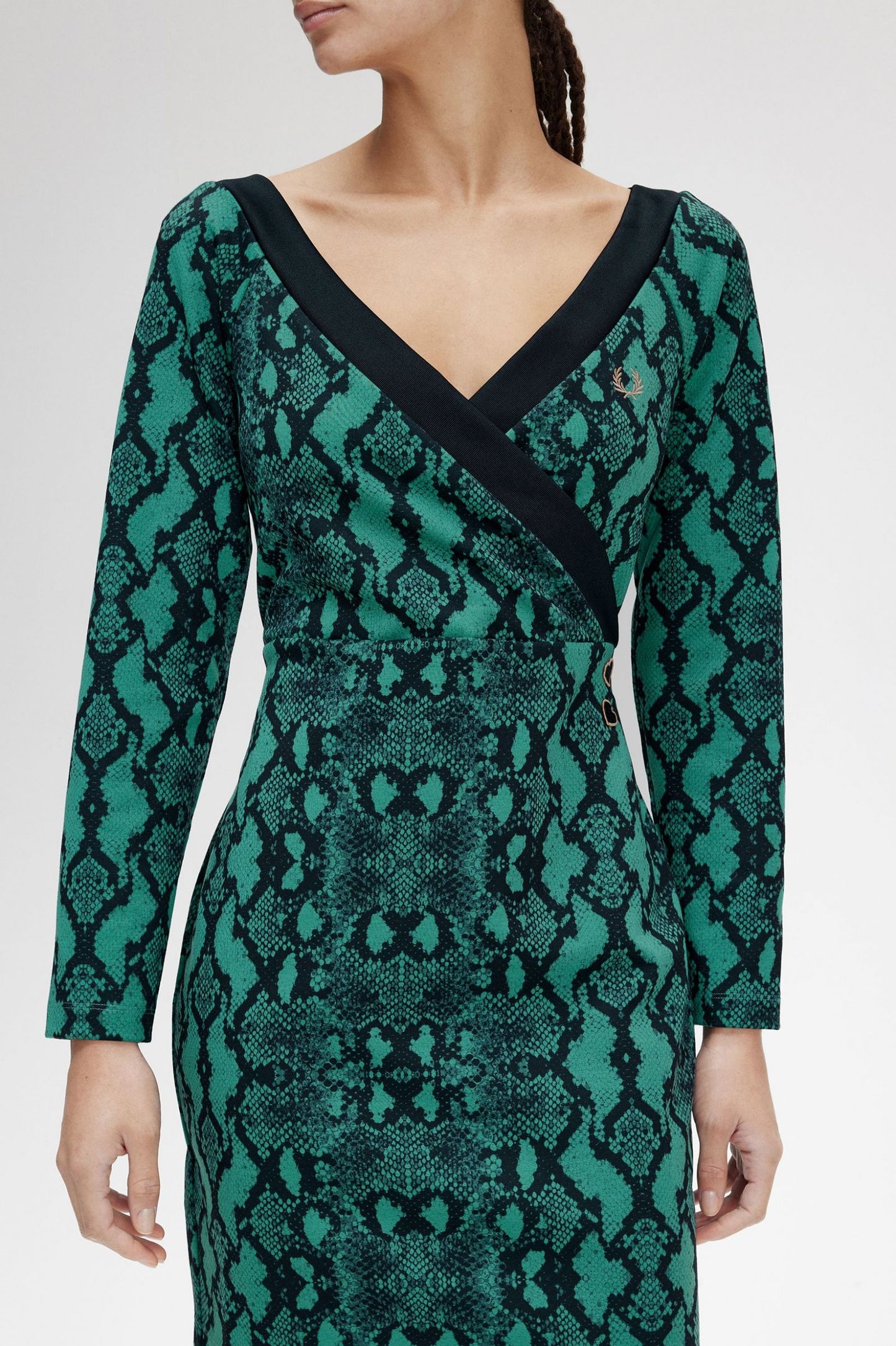 Amy Winehouse Deep Mint Off-the-Shoulder Snakeprint Dress