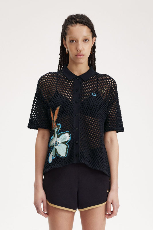 Embroidered Open-Knit Shirt
