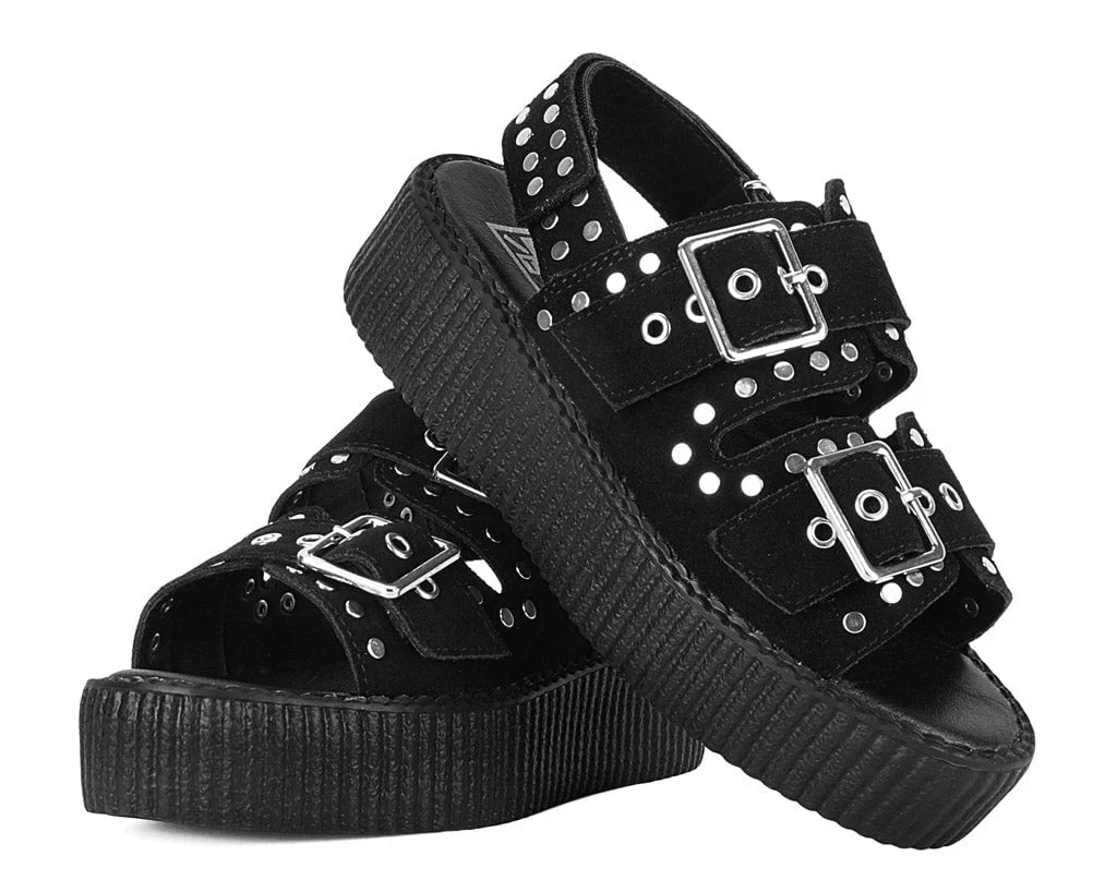Sandale T.U.K Viva Mondo plate en daim noir avec clous
