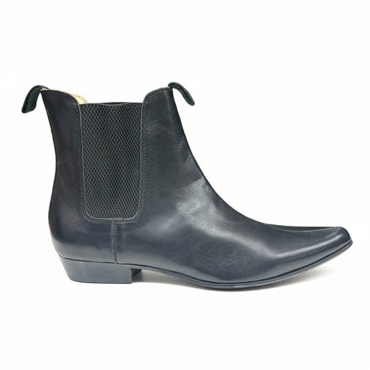 Black leather Chelsea boot on a white background
