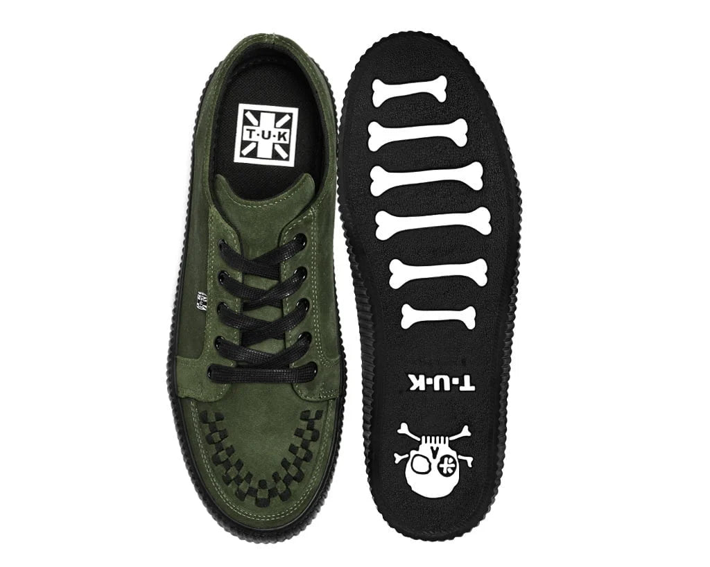 TUK Khaki Green Suede Lace-Up Creeper Sneaker