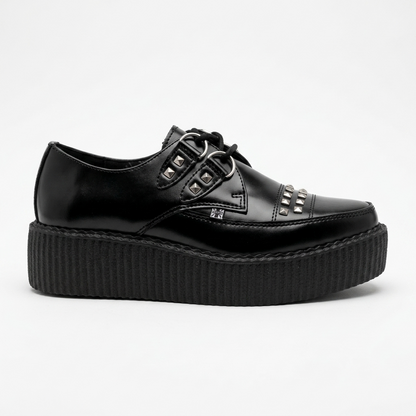 T.U.K Black Leather Tie Stud Apron Pointed HI Creeper