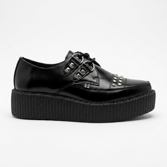 T.U.K Black Leather Tie Stud Apron Pointed HI Creeper