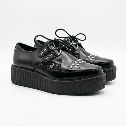 T.U.K Black Leather Tie Stud Apron Pointed HI Creeper