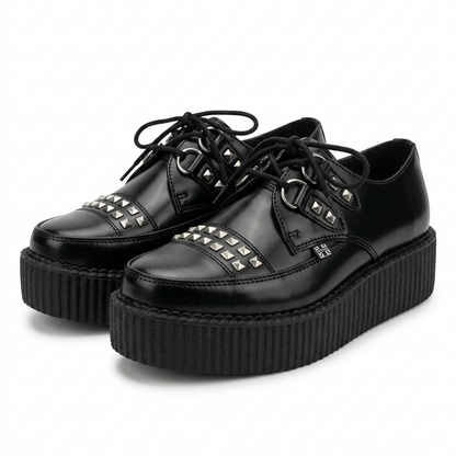 T.U.K Black Leather Tie Stud Apron Pointed HI Creeper