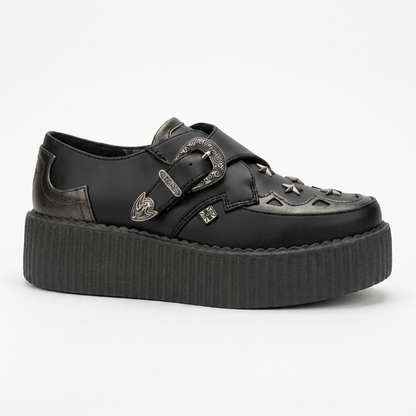 T.U.K  Black TUKskin/ Gray Detail Star Western Buckle Viva Hi Shoe