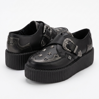 T.U.K  Black TUKskin/ Gray Detail Star Western Buckle Viva Hi Shoe