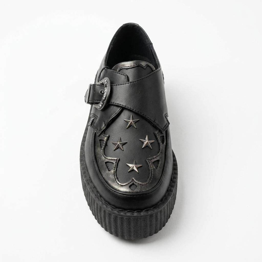 T.U.K  Black TUKskin/ Gray Detail Star Western Buckle Viva Hi Shoe