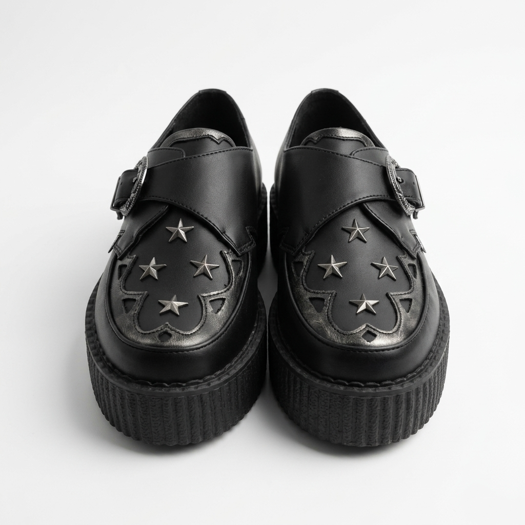 T.U.K  Black TUKskin/ Gray Detail Star Western Buckle Viva Hi Shoe