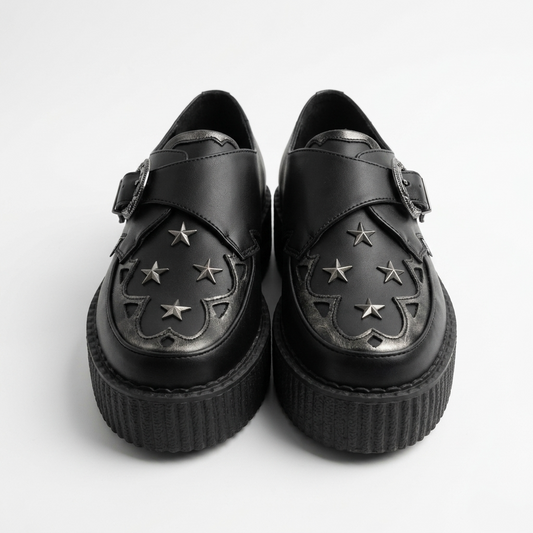 T.U.K  Black TUKskin/ Gray Detail Star Western Buckle Viva Hi Shoe