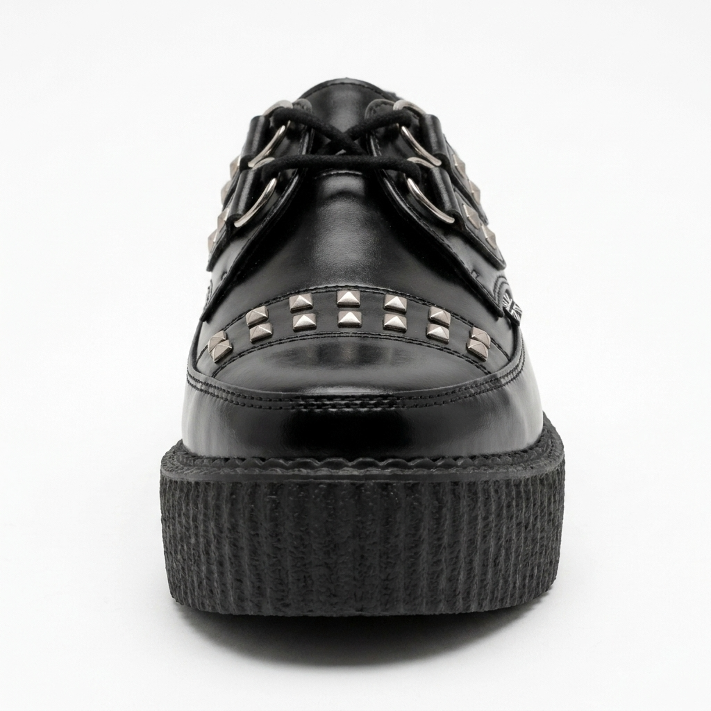 T.U.K Black Leather Tie Stud Apron Pointed HI Creeper