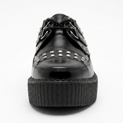 T.U.K Black Leather Tie Stud Apron Pointed HI Creeper