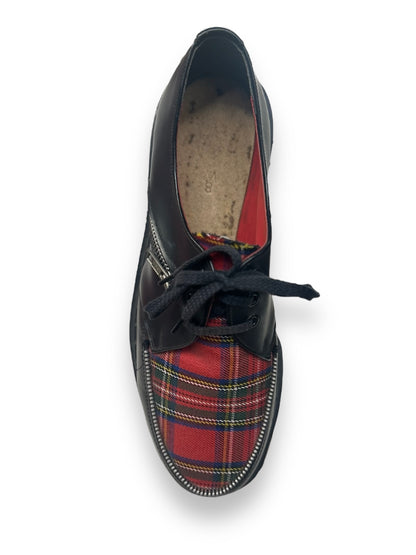 Tredair Black Leather/Tartan Zipper 3 Eyelet Tie Oxford Shoe